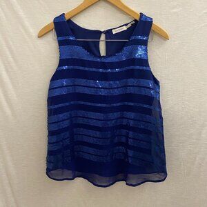 Blu Pepper‎ Navy Sleeveless Sequined Top Size Medium